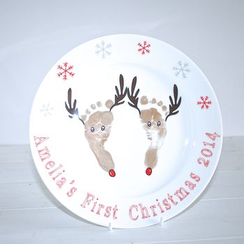 Child's Hand And Feet Print Reindeer Plate, 3 of 3
