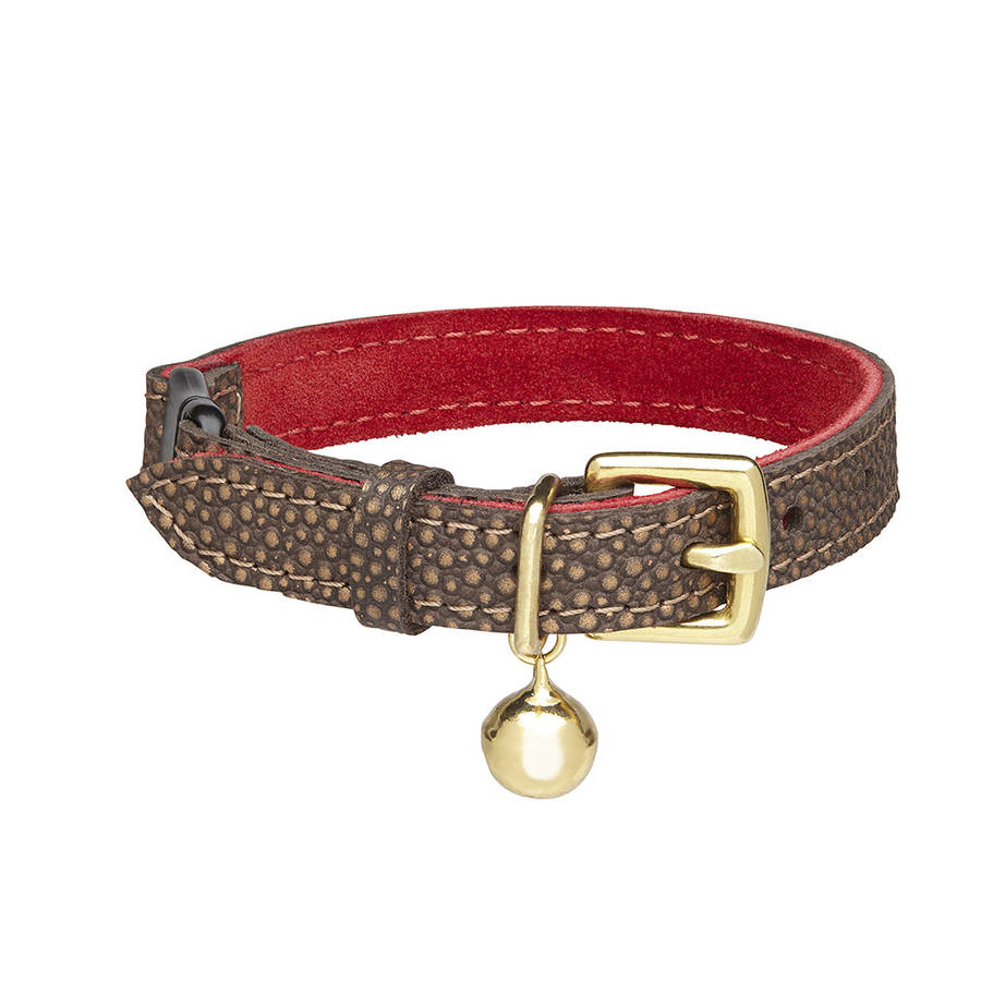 Red And Bronze Leather Cat Collar With Safety Catch By Cheshire & Wain