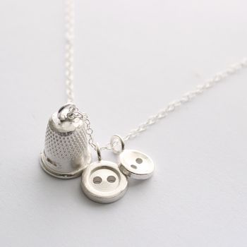Sterling Silver Thimble And Buttons Necklace, 2 of 3