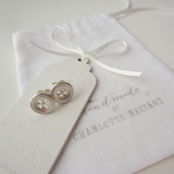 Handmade Sterling Silver Button Earrings, 2 of 5