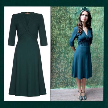 1940s Style Dress In Emerald Green Crepe, 2 of 5