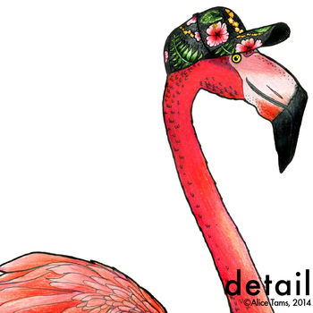 Flamingo In A Tropical Baseball Cap Unframed Print, 3 of 3