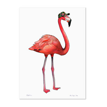Flamingo In A Tropical Baseball Cap Unframed Print, 2 of 3