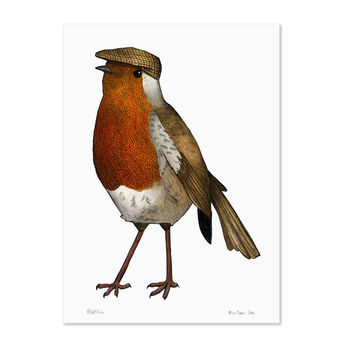Robin In A Flat Cap Unframed Art Print, 2 of 3