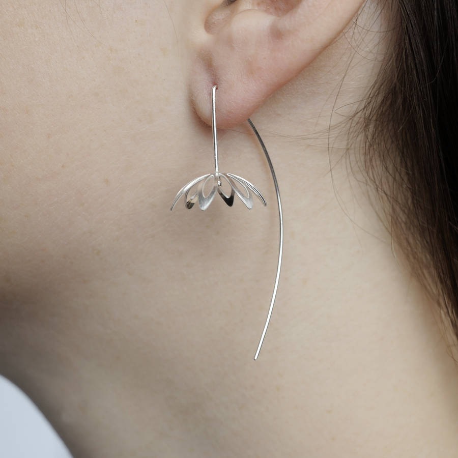 silver outline flower long wire earrings by gabriella casemore ...