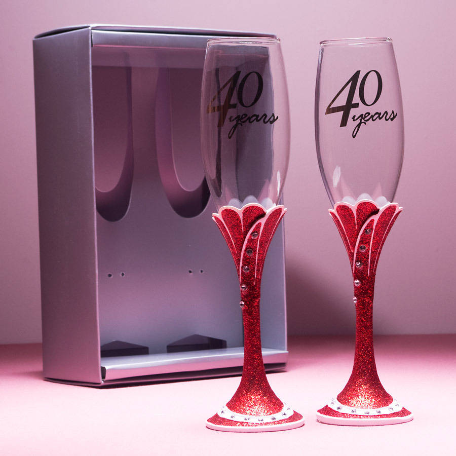 Personalised 40th Wedding Anniversary Glasses In Box By