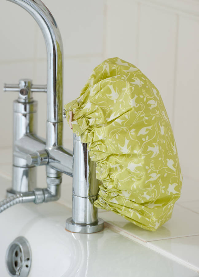 shower cap in dijon yellow swallow print by caro london