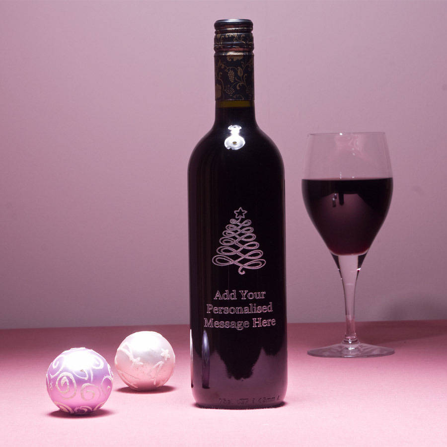 Personalised Christmas Tree Wine Gift With Your Message By