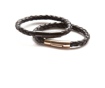 Luxury Black On Black Leather Bracelet, 3 of 6