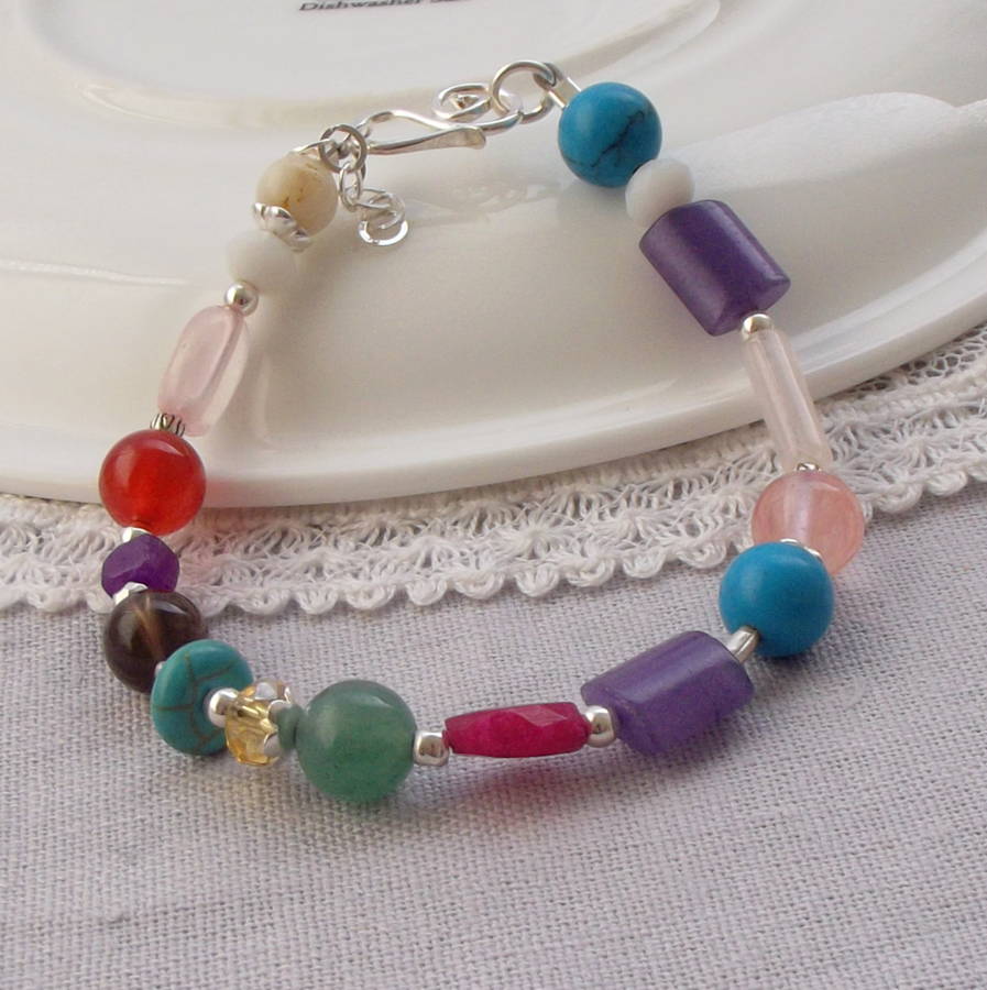 Sterling Silver And Semi Precious Bead Bracelet By Lucy Kemp Silver
