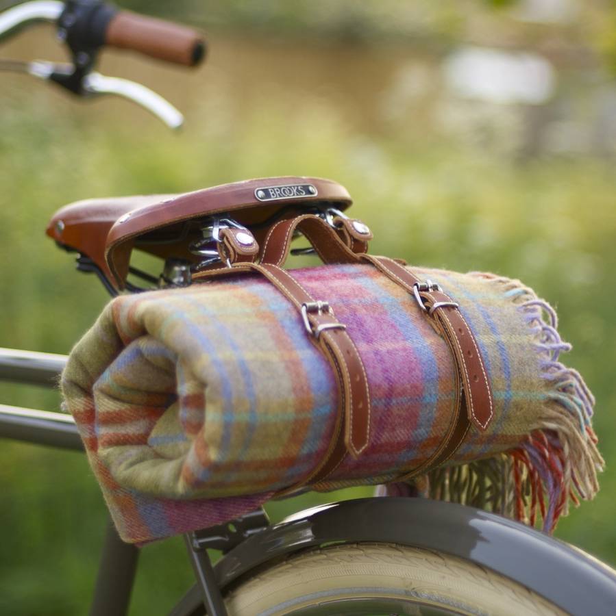 picnic rug and leather saddle straps by beg bicycles