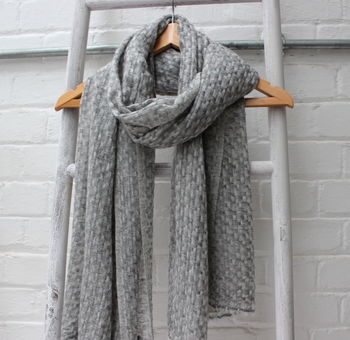 Grey Woven Cashmere Scarf, 2 of 4