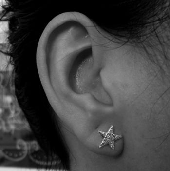 Sterling Silver Textured Star Studs, 7 of 9