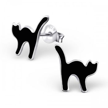Sterling Silver Enamel Cat Earrings, 2 of 2