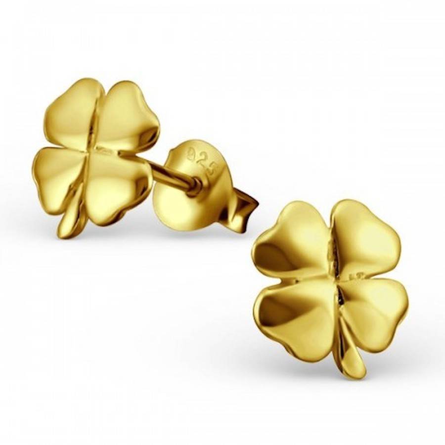 gold vermeil lucky clover shamrock earrings by lucy loves neko