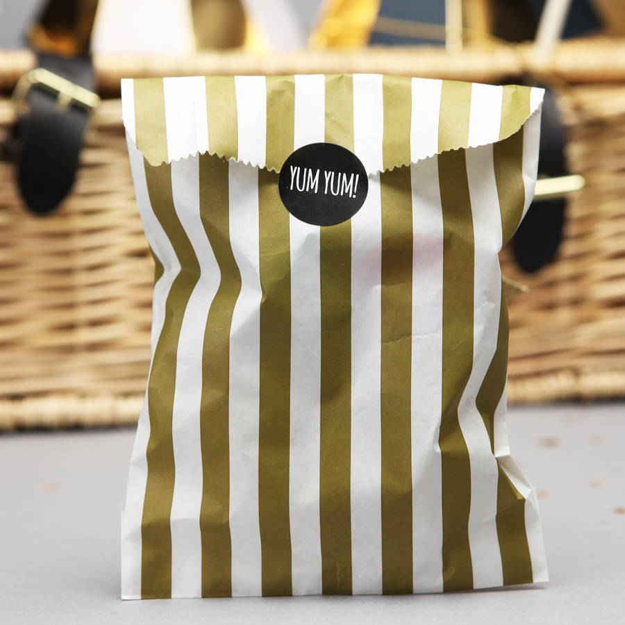 Gold Stripy Sweet Bags With Stickers By Postbox Party