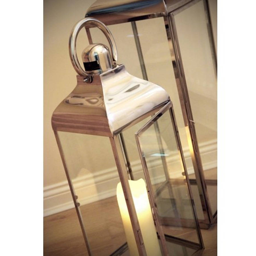 stainless steel lanterns set of three by perfect personalised gifts