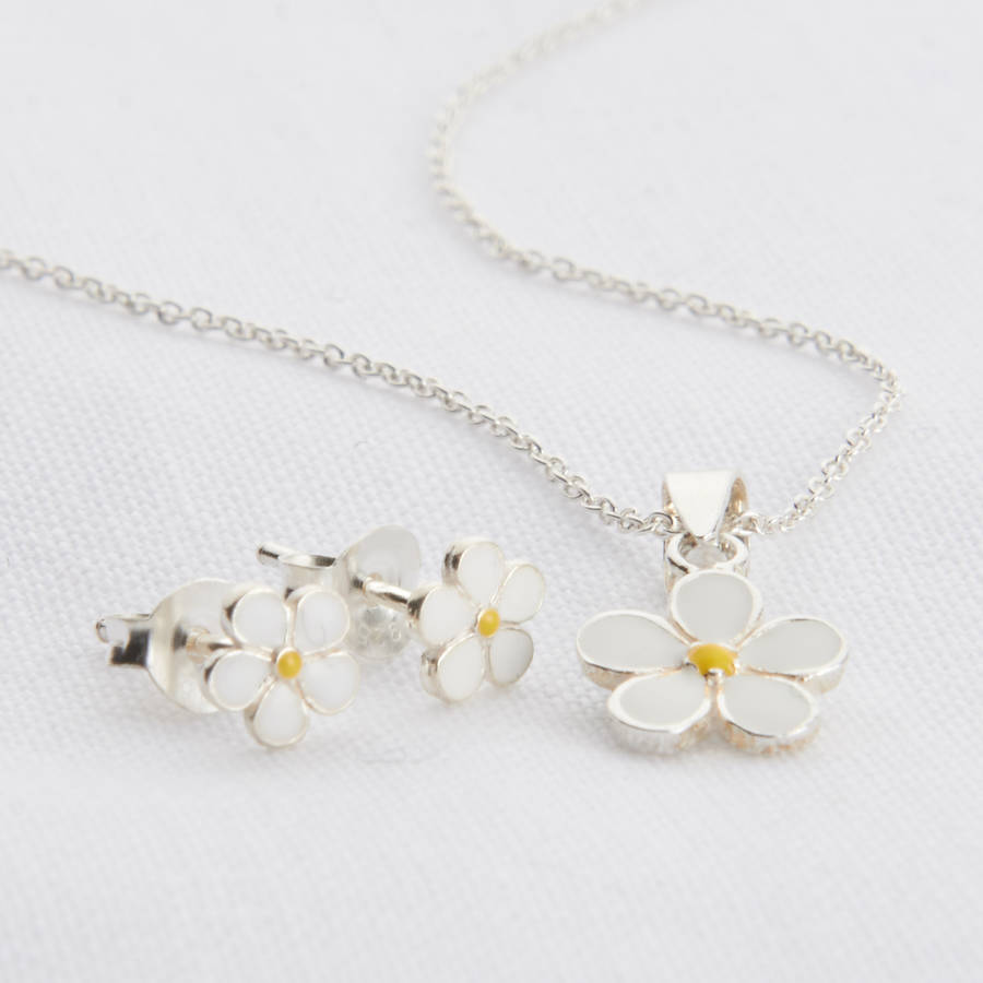 girl's sterling silver and enamel daisy necklace set by hurleyburley ...