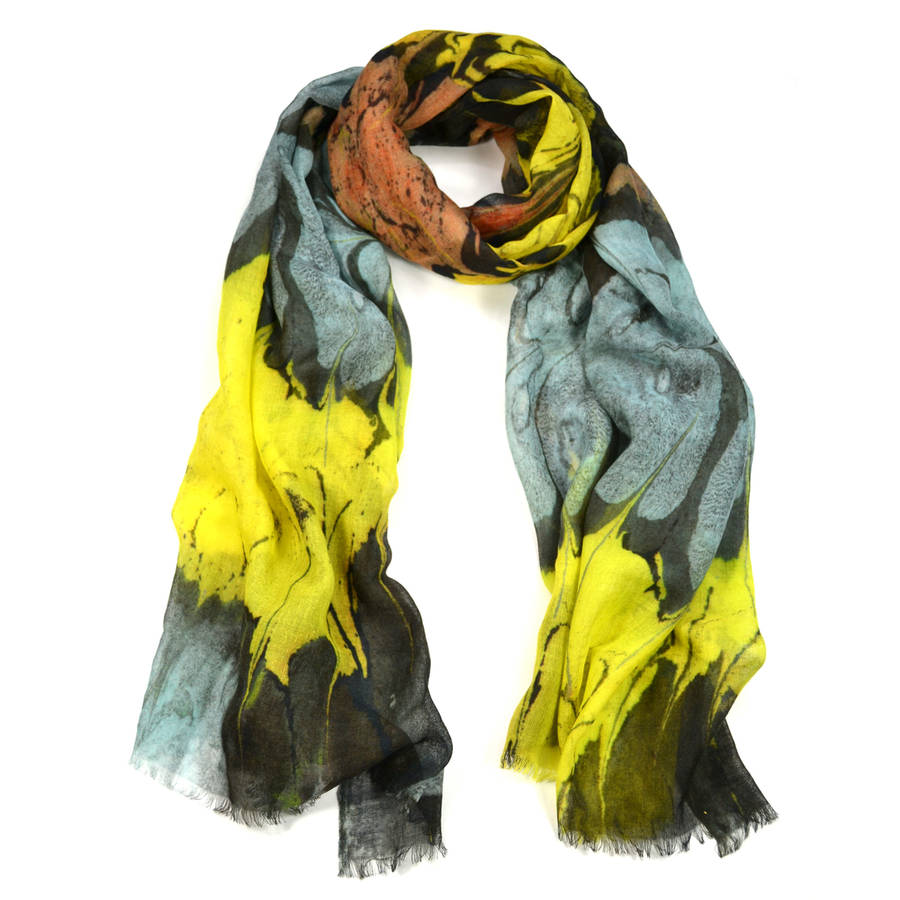 Tourmaline Marble Print Wool Silk Scarf By Edition de Luxe ...