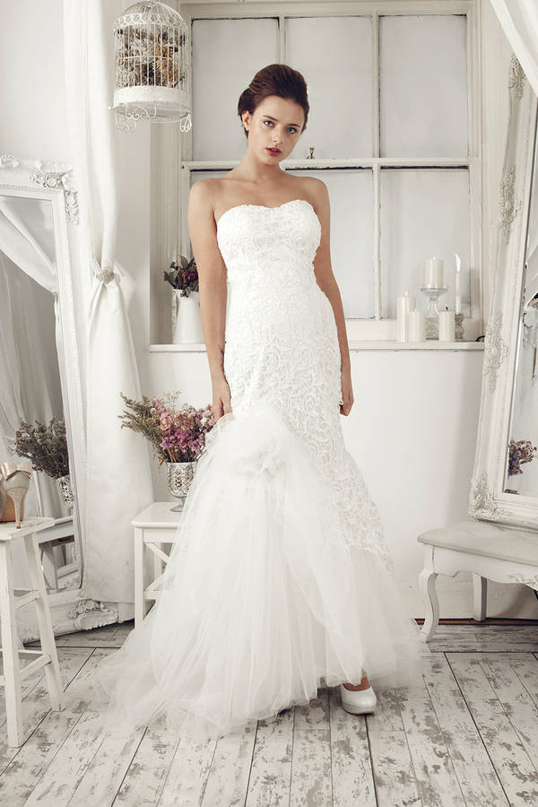 Ivory Strapless Lace Wedding Dress By Elliot Claire London
