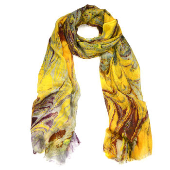 Yellow Jasper Marble Print Wool Silk Scarf, 3 of 5