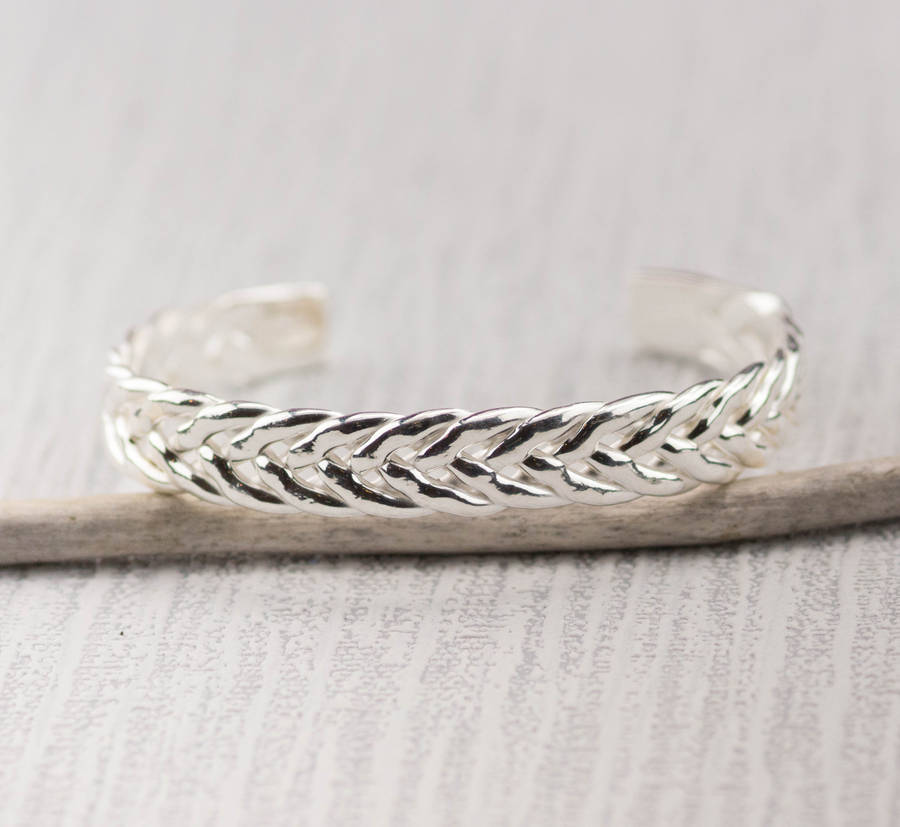 Men's Sterling Silver Plait Cuff Bangle By SUMMER AND SILVER