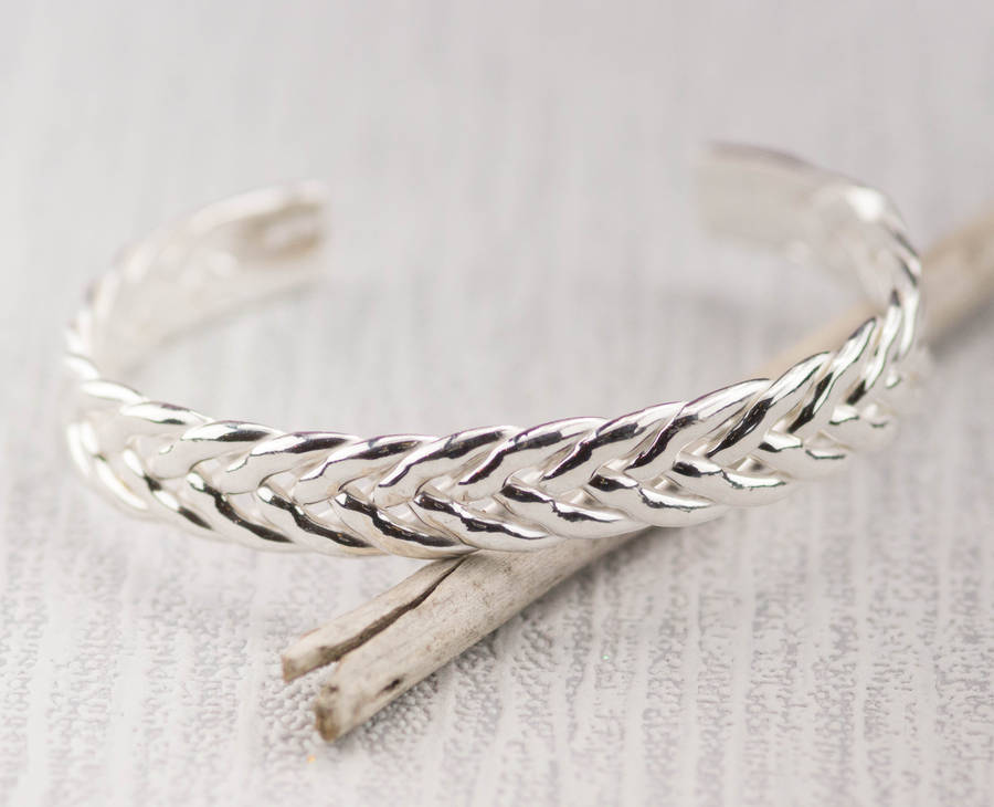 Men's Sterling Silver Plait Cuff Bangle By SUMMER AND SILVER