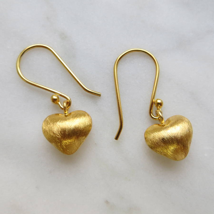 brushed gold love heart earrings by gracie collins | notonthehighstreet.com