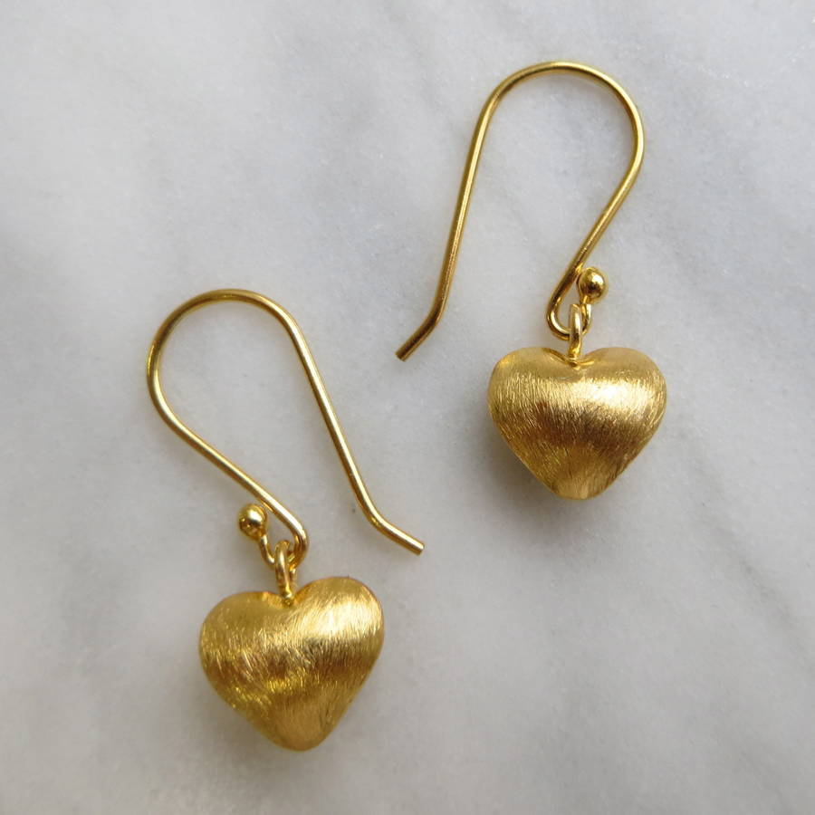 brushed gold love heart earrings by gracie collins | notonthehighstreet.com