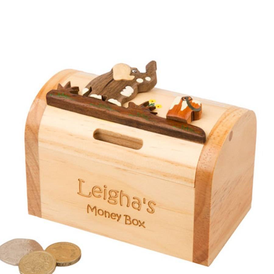 Wooden Elephant Personalised Money Box By British and Bespoke