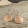 Circular Disc Hammered Rose Gold Plated Silver Earrings, thumbnail 2 of 5