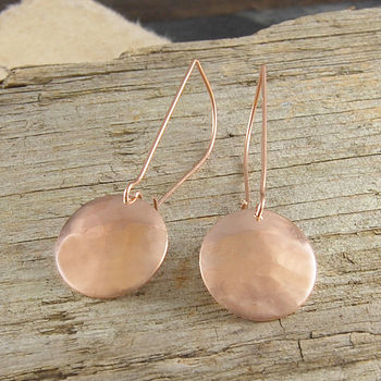 Circular Disc Hammered Rose Gold Plated Silver Earrings, 2 of 5
