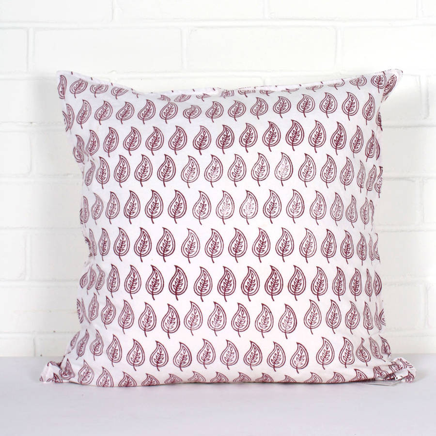 block printed leaf cushion by bohemia | notonthehighstreet.com