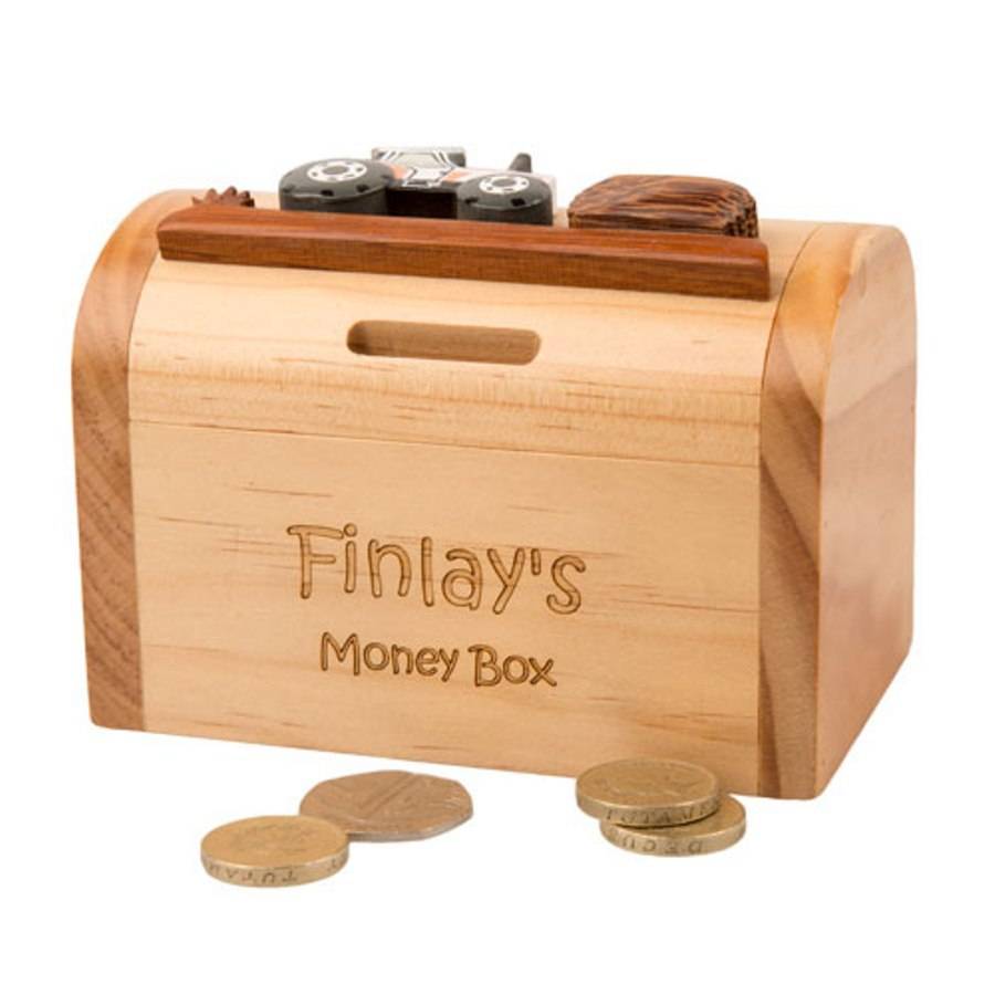 Wooden Tractor Personalised Money Box By British and Bespoke ...