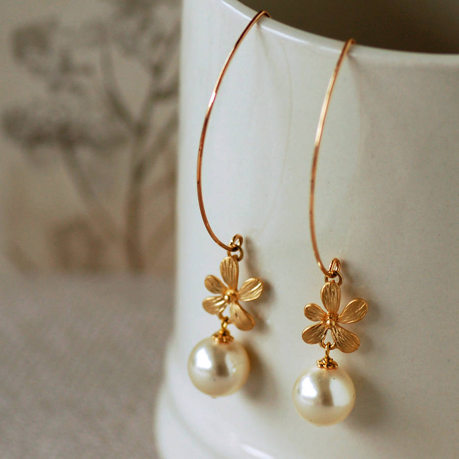 Golden Daisy Long Wire Earrings By Highland Angel