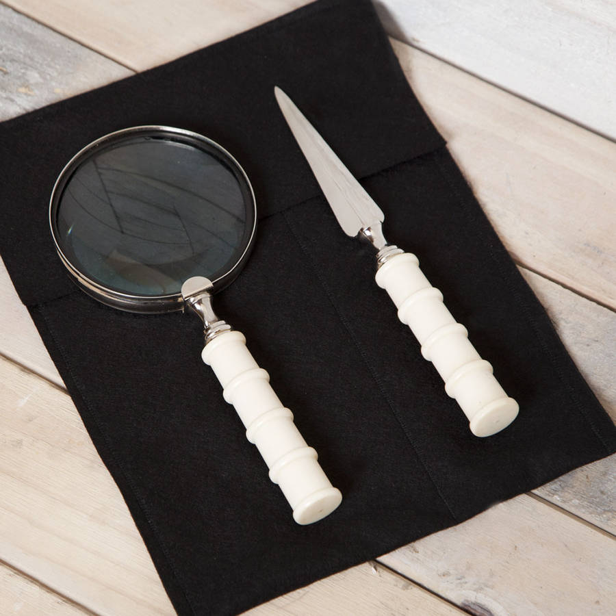 Bone Magnifying Glass And Letter Opener Set With Pouch By red berry apple