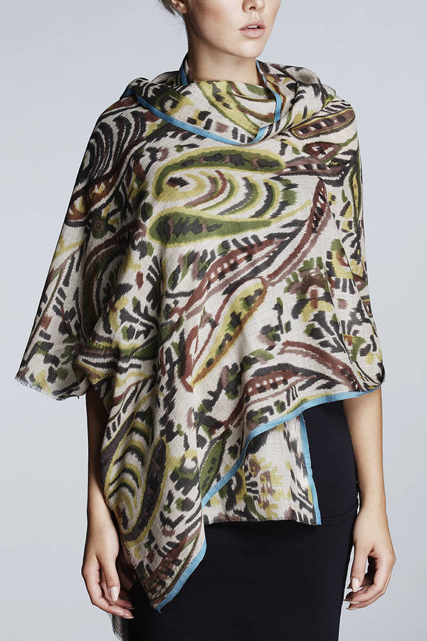 Printed Lime Green Wool And Silk Blend Scarf By RUMOUR LONDON ...