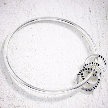 Silver Bangle With Tiny Text Personalised Bday Beads, 4 of 6