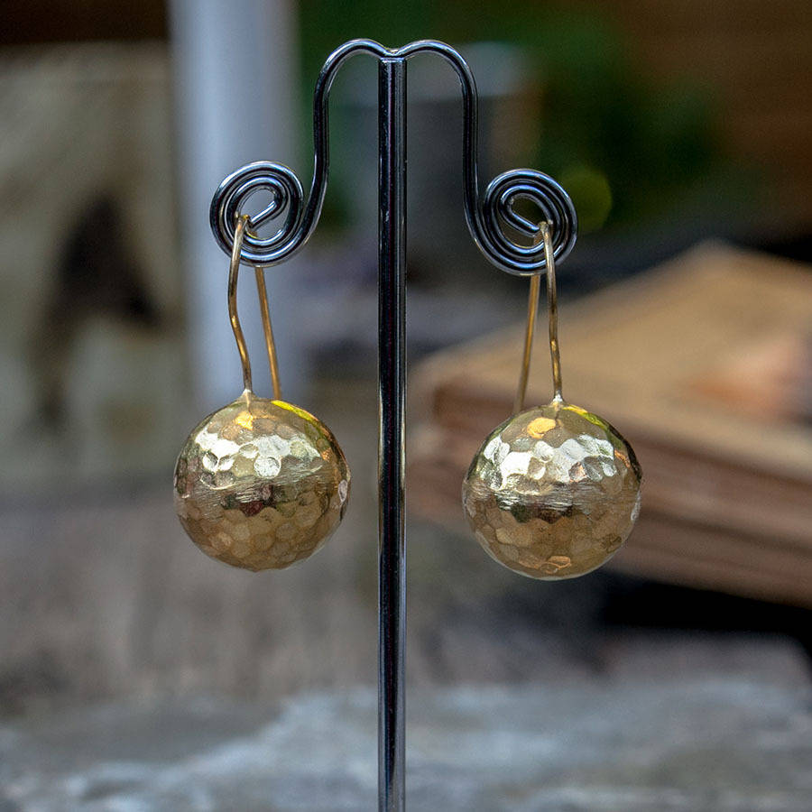 Hammered Gold Globe Ball Earrings By Rochejewels
