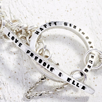 Multilink Silver Tiny Text Message Toggle Bracelet, 2 of 3