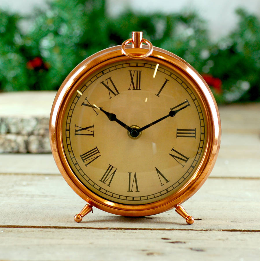 copper vintage round mantel clock by made with love designs ltd