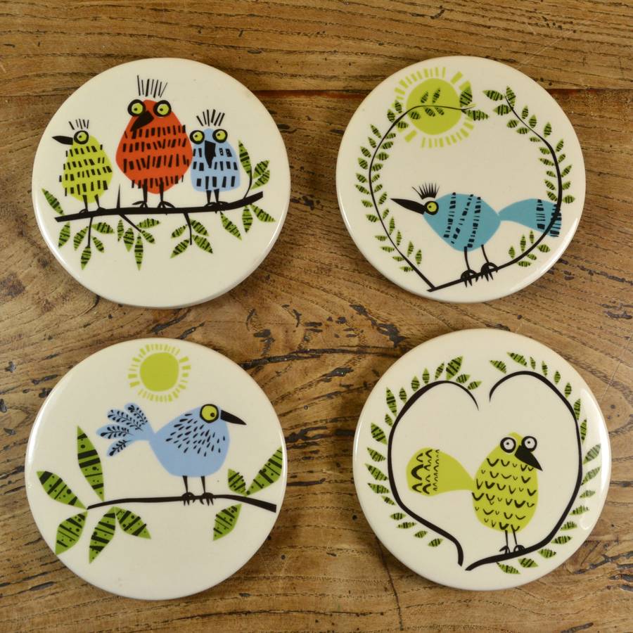 ceramic bird coasters by hannah turner