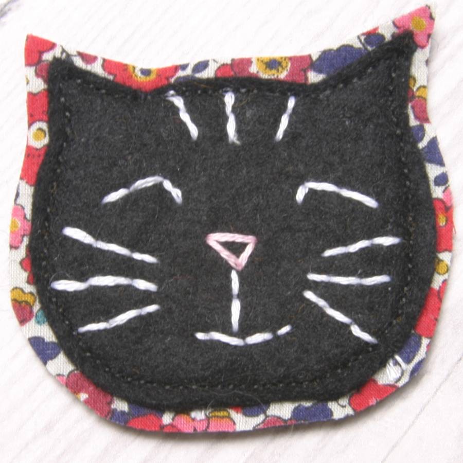 Kitten Handstitched Felt And Liberty Brooch By Elm Tree Studio ...