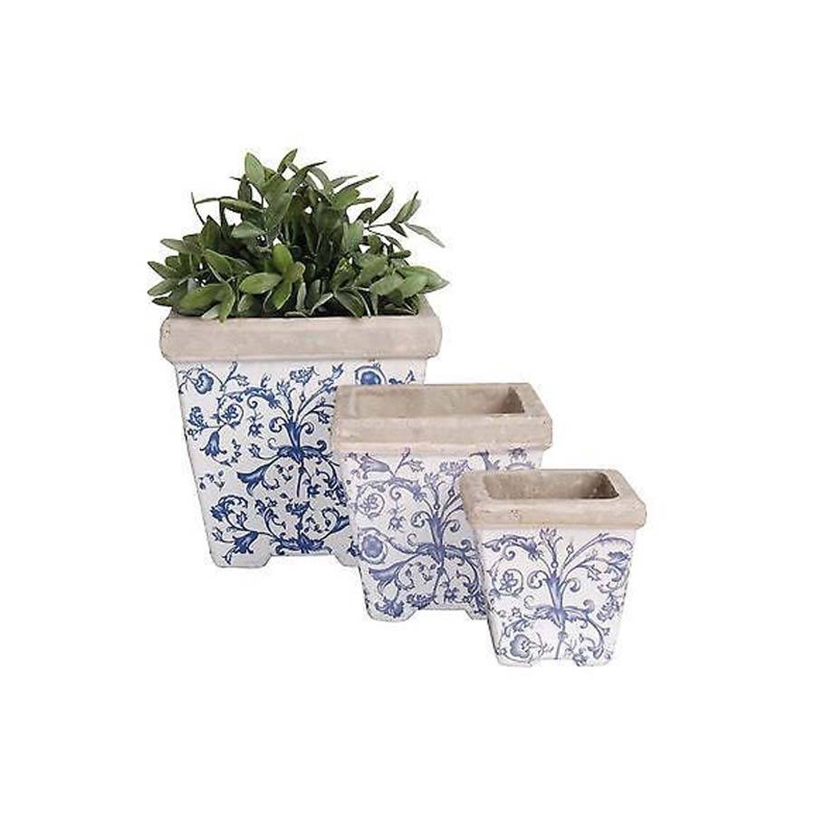 Blue And White Garden Pots Ideas Three Ditsy Ceramic Blue And White Square Planters By Garden