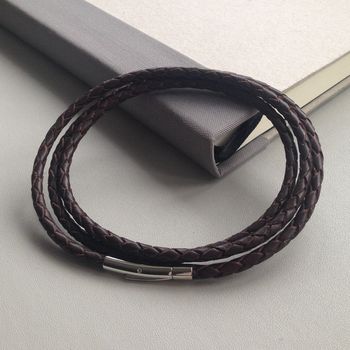 Mens Plaited Leather Wrap Bracelet, 2 of 5