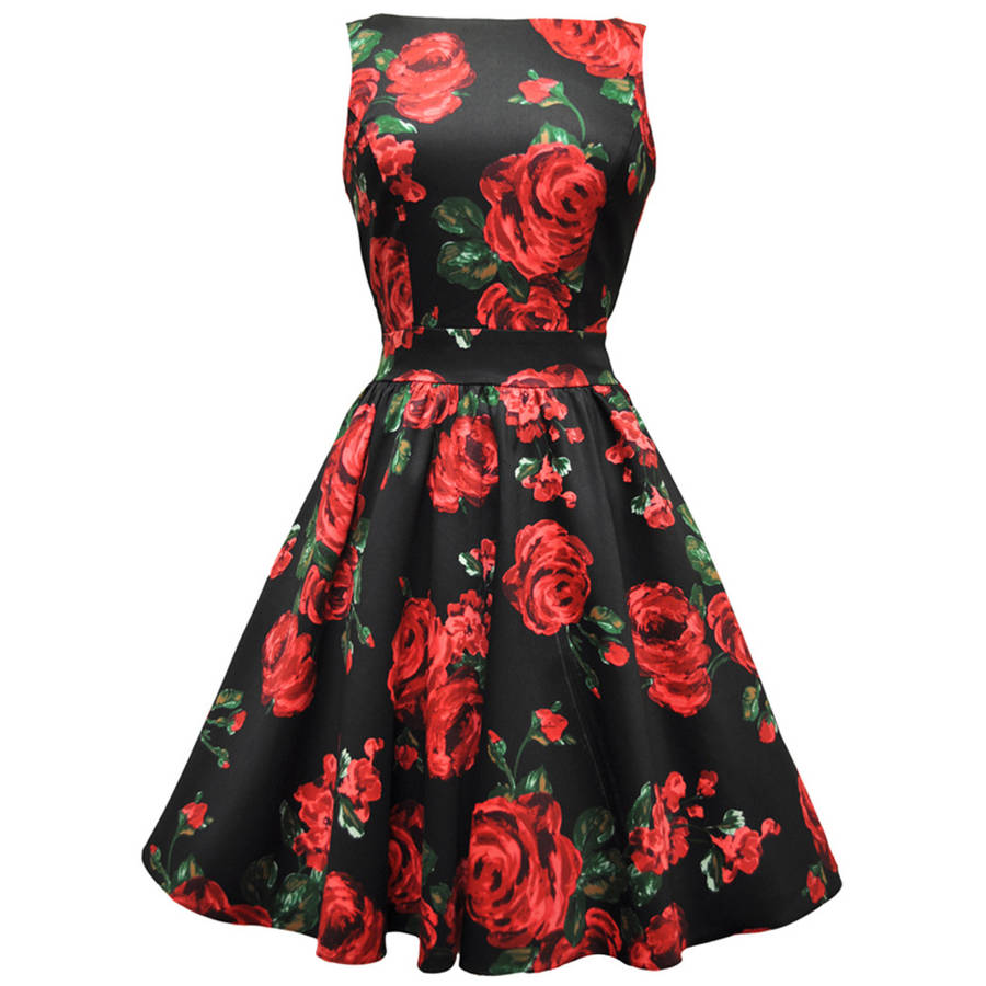 1950s Vintage Style Ruby Rose Floral Tea Dress By Lady Vintage ...