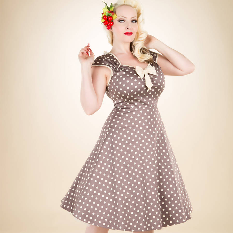 1950s Vintage Style Mocha Polka Dot Isabella Dress By Lady Vintage ...
