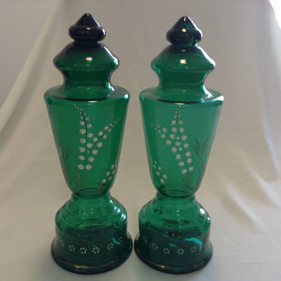 Pair Of Victorian Green Glass Pedestals By Iamia | notonthehighstreet.com