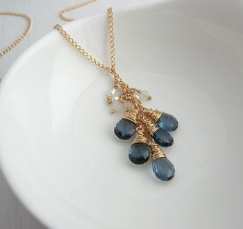Navy Quartz, Moonstone And Pearl Lariat Necklace, 2 of 5