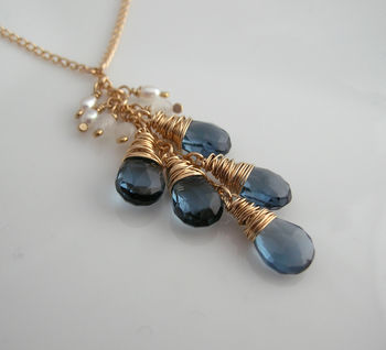Navy Quartz, Moonstone And Pearl Lariat Necklace, 3 of 5